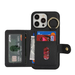 For iPhone 13 Pro Max / 12 Pro Max Case Litchi Textured PU Leather + TPU Kickstand Phone Cover with Card Slot - TechGearPal