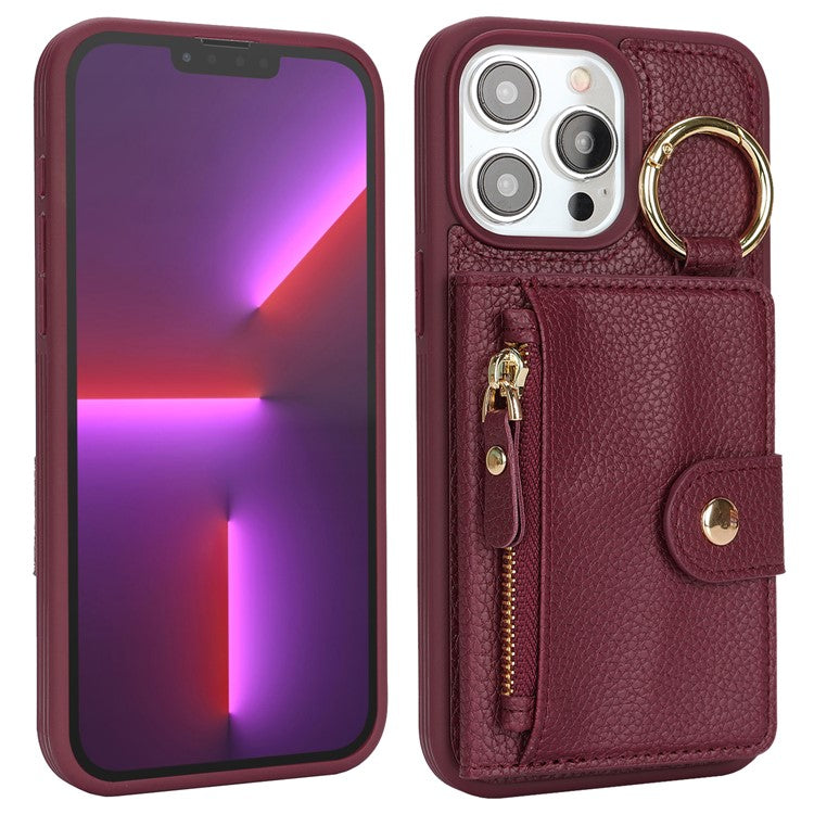 For iPhone 13 Pro Max / 12 Pro Max Case Litchi Textured PU Leather + TPU Kickstand Phone Cover with Card Slot - TechGearPal