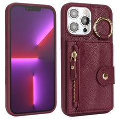 For iPhone 13 Pro Max / 12 Pro Max Case Litchi Textured PU Leather + TPU Kickstand Phone Cover with Card Slot - TechGearPal