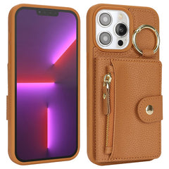 For iPhone 13 Pro Max / 12 Pro Max Case Litchi Textured PU Leather + TPU Kickstand Phone Cover with Card Slot - TechGearPal