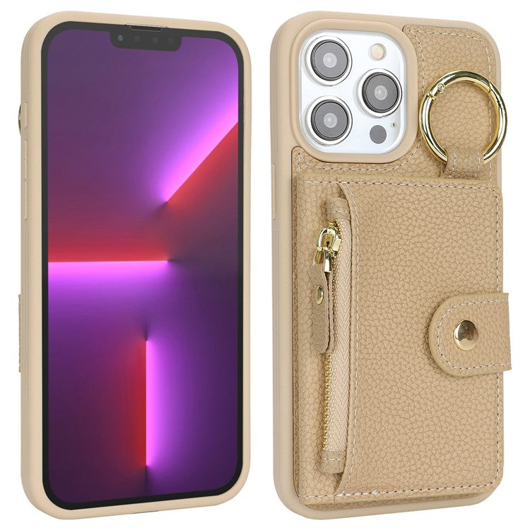 For iPhone 13 Pro Max / 12 Pro Max Case Litchi Textured PU Leather + TPU Kickstand Phone Cover with Card Slot - TechGearPal