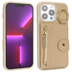 For iPhone 13 Pro Max / 12 Pro Max Case Litchi Textured PU Leather + TPU Kickstand Phone Cover with Card Slot - TechGearPal
