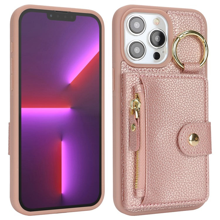For iPhone 13 Pro Max / 12 Pro Max Case Litchi Textured PU Leather + TPU Kickstand Phone Cover with Card Slot - TechGearPal