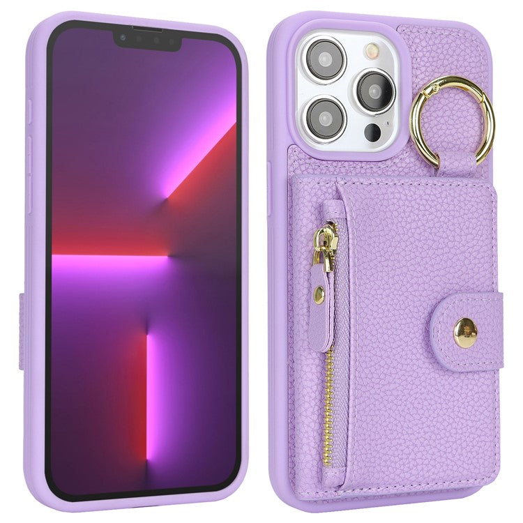 For iPhone 13 Pro Max / 12 Pro Max Case Litchi Textured PU Leather + TPU Kickstand Phone Cover with Card Slot - TechGearPal