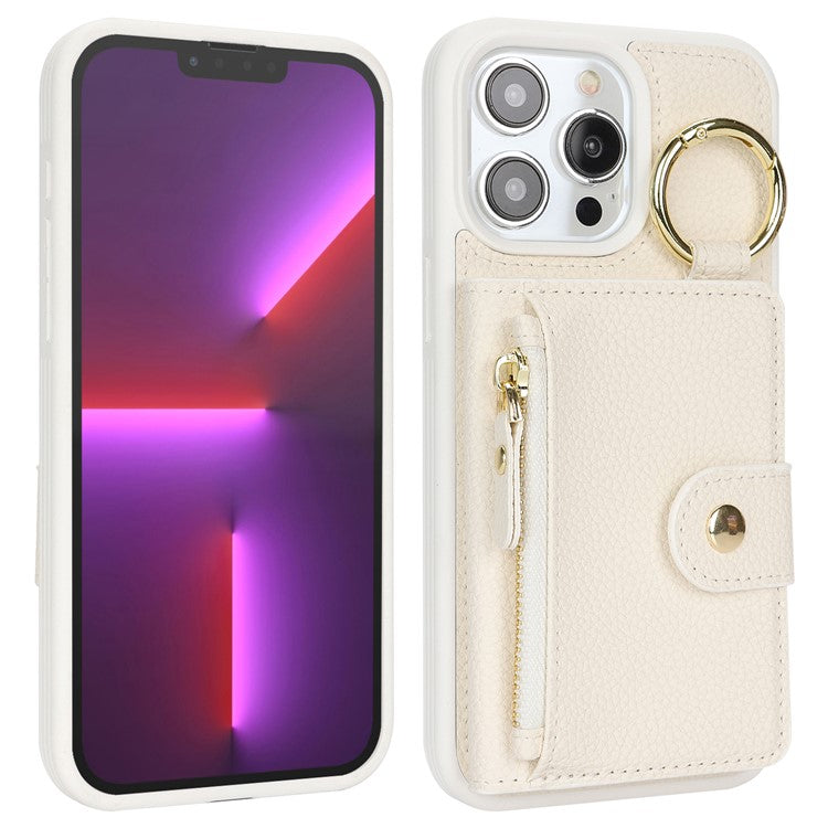 For iPhone 13 Pro Max / 12 Pro Max Case Litchi Textured PU Leather + TPU Kickstand Phone Cover with Card Slot - TechGearPal
