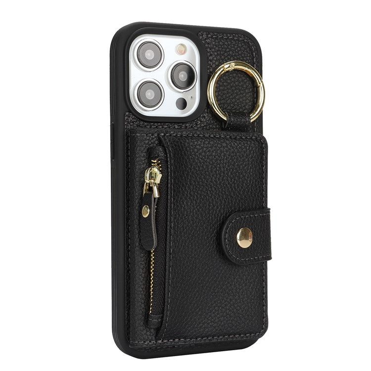 For iPhone 14 Pro Max Case Litchi Textured PU Leather + TPU Kickstand Phone Cover with Card Slot - TechGearPal