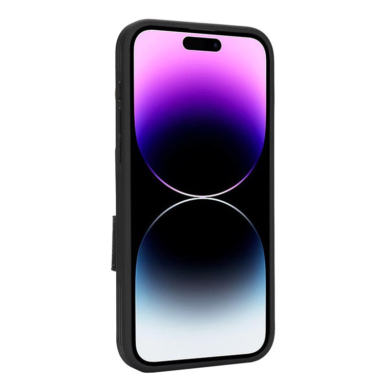 For iPhone 14 Pro Max Case Litchi Textured PU Leather + TPU Kickstand Phone Cover with Card Slot - TechGearPal