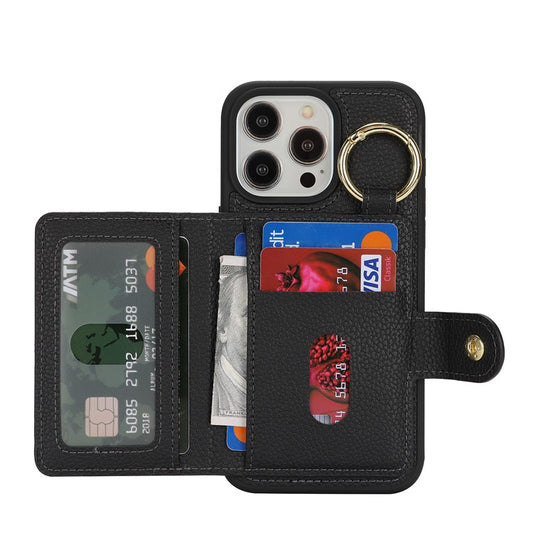 For iPhone 14 Pro Max Case Litchi Textured PU Leather + TPU Kickstand Phone Cover with Card Slot - TechGearPal