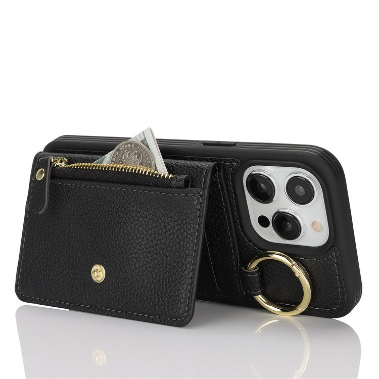 For iPhone 14 Pro Max Case Litchi Textured PU Leather + TPU Kickstand Phone Cover with Card Slot - TechGearPal