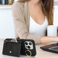 For iPhone 14 Pro Max Case Litchi Textured PU Leather + TPU Kickstand Phone Cover with Card Slot - TechGearPal