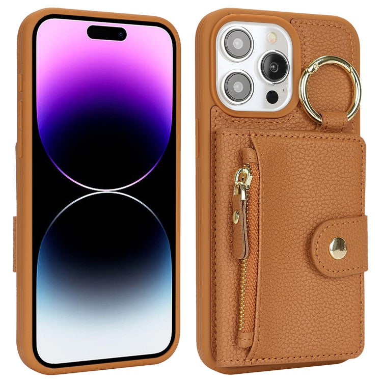For iPhone 14 Pro Max Case Litchi Textured PU Leather + TPU Kickstand Phone Cover with Card Slot - TechGearPal