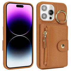 For iPhone 14 Pro Max Case Litchi Textured PU Leather + TPU Kickstand Phone Cover with Card Slot - TechGearPal
