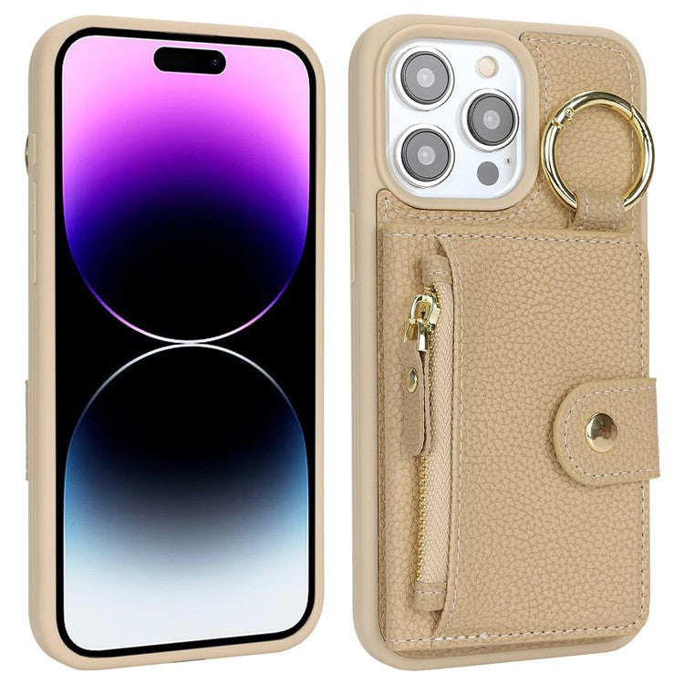 For iPhone 14 Pro Max Case Litchi Textured PU Leather + TPU Kickstand Phone Cover with Card Slot - TechGearPal
