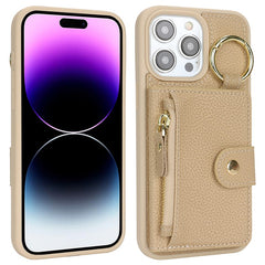For iPhone 14 Pro Max Case Litchi Textured PU Leather + TPU Kickstand Phone Cover with Card Slot - TechGearPal