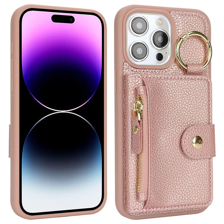 For iPhone 14 Pro Max Case Litchi Textured PU Leather + TPU Kickstand Phone Cover with Card Slot - TechGearPal