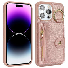 For iPhone 14 Pro Max Case Litchi Textured PU Leather + TPU Kickstand Phone Cover with Card Slot - TechGearPal