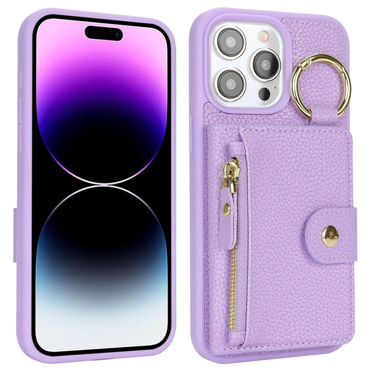For iPhone 14 Pro Max Case Litchi Textured PU Leather + TPU Kickstand Phone Cover with Card Slot - TechGearPal
