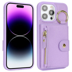 For iPhone 14 Pro Max Case Litchi Textured PU Leather + TPU Kickstand Phone Cover with Card Slot - TechGearPal