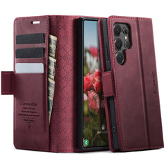 For Samsung Galaxy S22 Ultra 5G Case CASEME 033 Series RFID Blocking Wallet Stand Calf Texture Leather Phone Cover