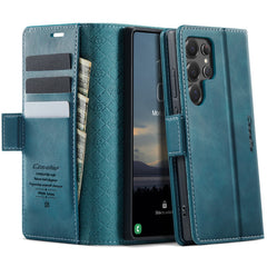 For Samsung Galaxy S22 Ultra 5G Case CASEME 033 Series RFID Blocking Wallet Stand Calf Texture Leather Phone Cover