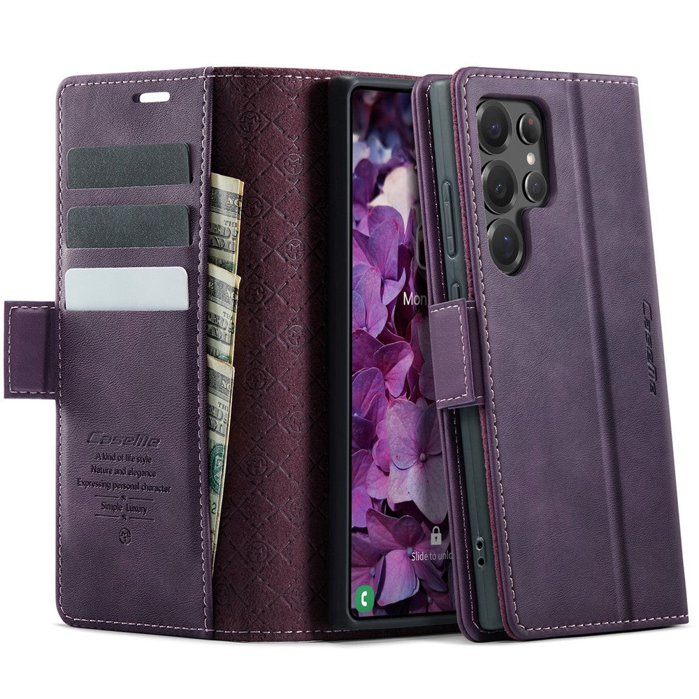 For Samsung Galaxy S22 Ultra 5G Case CASEME 033 Series RFID Blocking Wallet Stand Calf Texture Leather Phone Cover