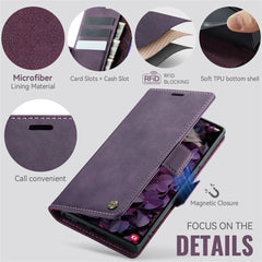 For Samsung Galaxy S22 Ultra 5G Case CASEME 033 Series RFID Blocking Wallet Stand Calf Texture Leather Phone Cover