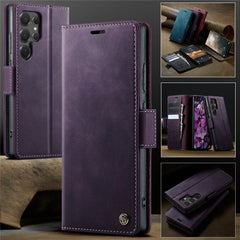 For Samsung Galaxy S22 Ultra 5G Case CASEME 033 Series RFID Blocking Wallet Stand Calf Texture Leather Phone Cover