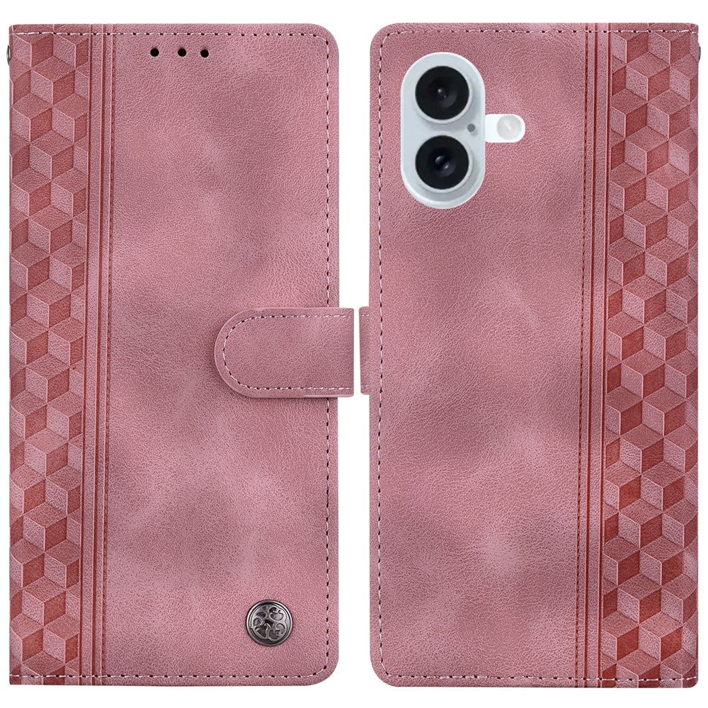 For iPhone 16 Plus Leather Case Imprinted Checkered Pattern Wallet Stand Flip Phone Cover - TechGearPal