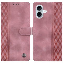 For iPhone 16 Plus Leather Case Imprinted Checkered Pattern Wallet Stand Flip Phone Cover