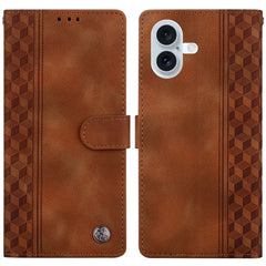 For iPhone 16 Plus Leather Case Imprinted Checkered Pattern Wallet Stand Flip Phone Cover