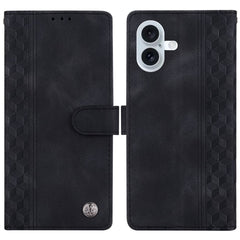 For iPhone 16 Plus Leather Case Imprinted Checkered Pattern Wallet Stand Flip Phone Cover