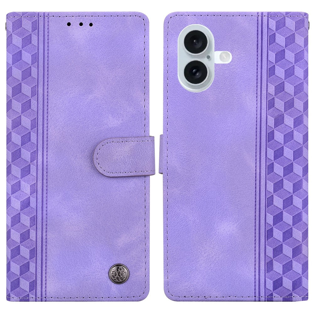 For iPhone 16 Plus Leather Case Imprinted Checkered Pattern Wallet Stand Flip Phone Cover