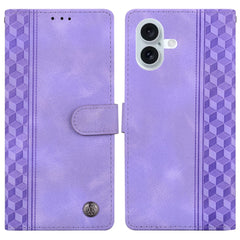 For iPhone 16 Plus Leather Case Imprinted Checkered Pattern Wallet Stand Flip Phone Cover
