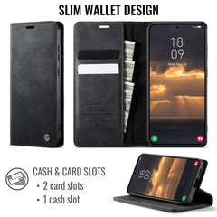 For Samsung Galaxy S23 Case CASEME 033 Series RFID Blocking Wallet Stand Calf Texture Leather Phone Cover