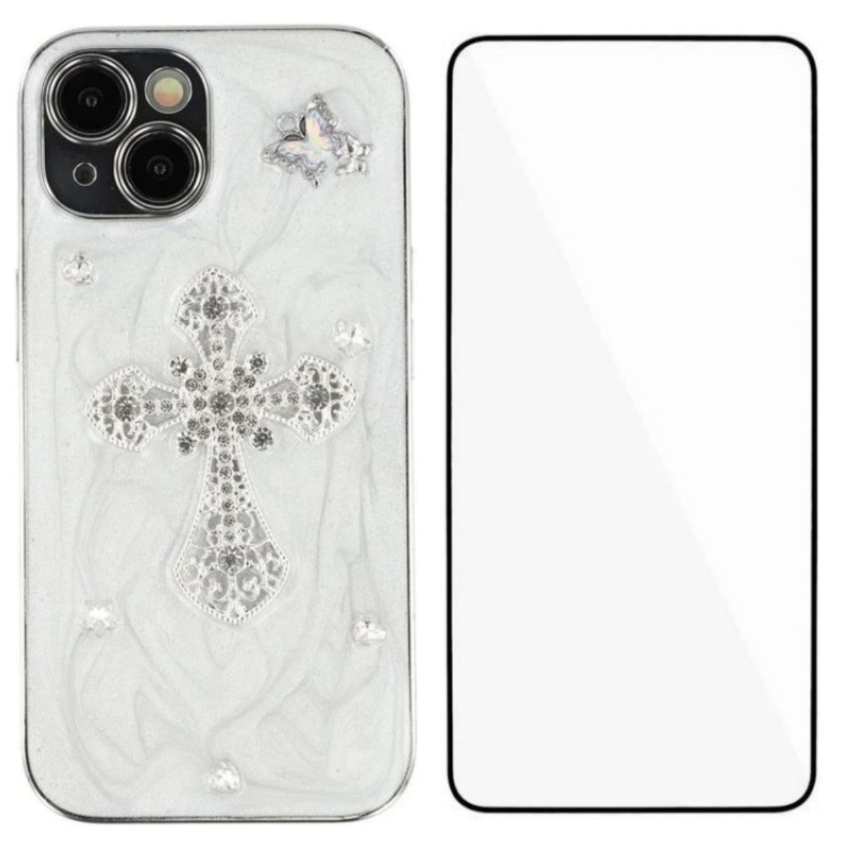 For iPhone 14 Case WANLONFENG Electroplated Epoxy TPU + Acrylic Phone Cover with Tempered Glass - TechGearPal