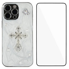 For iPhone 16 Pro Max Case WANLONFENG Electroplated Epoxy TPU + Acrylic Phone Cover with Tempered Glass