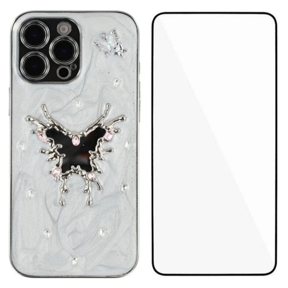 For iPhone 16 Pro Max Case WANLONFENG Electroplated Epoxy TPU + Acrylic Phone Cover with Tempered Glass