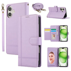 For iPhone 16 Case Multi Card Slots Zipper Leather Phone Cover with Shoulder Strap / Wrist Strap