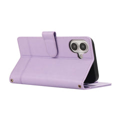 For iPhone 16 Case Multi Card Slots Zipper Leather Phone Cover with Shoulder Strap / Wrist Strap