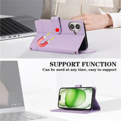 For iPhone 16 Case Multi Card Slots Zipper Leather Phone Cover with Shoulder Strap / Wrist Strap