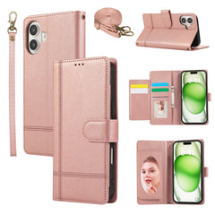 For iPhone 16 Case Multi Card Slots Zipper Leather Phone Cover with Shoulder Strap / Wrist Strap