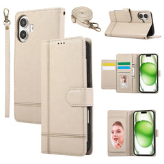 For iPhone 16 Case Multi Card Slots Zipper Leather Phone Cover with Shoulder Strap / Wrist Strap