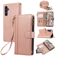 For Samsung Galaxy A16 4G / 5G / A26 5G Case Multi Card Slots Zipper Leather Phone Cover with Shoulder Strap / Wrist Strap
