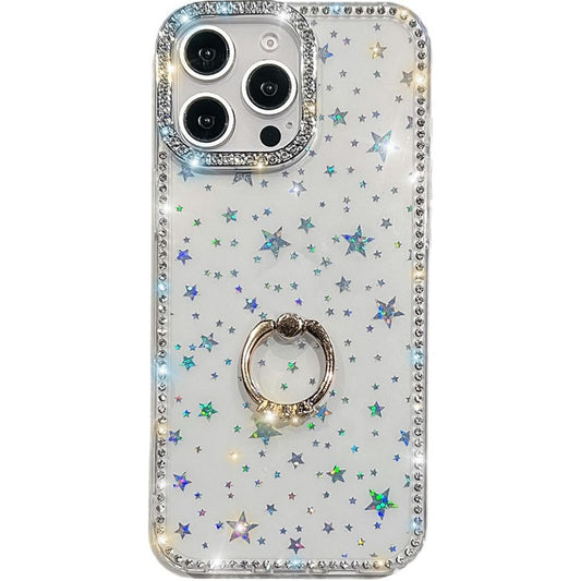 For iPhone 14 Pro Case with Ring Kickstand Rhinestone Edge TPU + PC IMD Phone Cover - TechGearPal