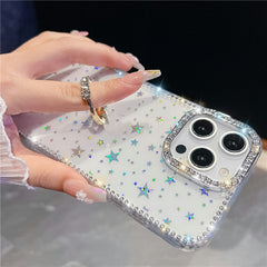 For iPhone 14 Pro Case with Ring Kickstand Rhinestone Edge TPU + PC IMD Phone Cover - TechGearPal