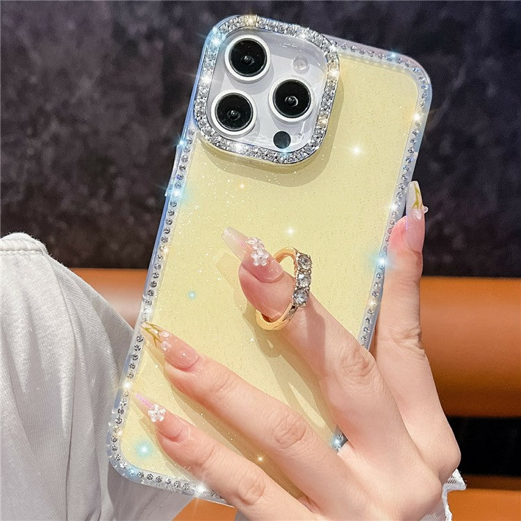 For iPhone 14 Pro Max Case with Ring Kickstand Rhinestone Edge TPU + PC IMD Phone Cover - TechGearPal