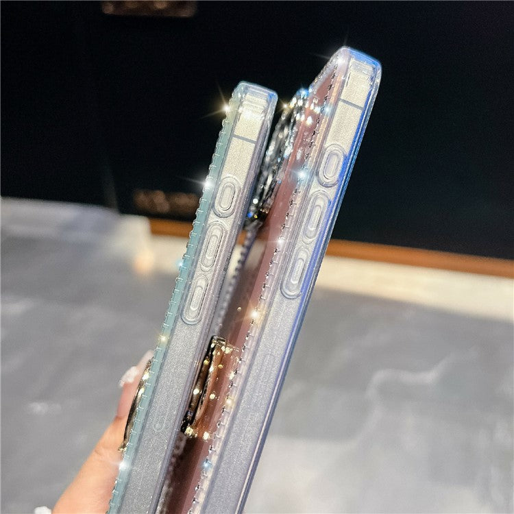 For iPhone 14 Pro Max Case with Ring Kickstand Rhinestone Edge TPU + PC IMD Phone Cover - TechGearPal