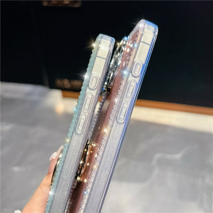 For iPhone 14 Pro Max Case with Ring Kickstand Rhinestone Edge TPU + PC IMD Phone Cover - TechGearPal