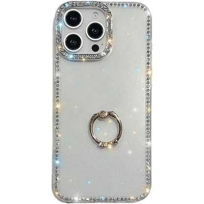 For iPhone 14 Pro Max Case with Ring Kickstand Rhinestone Edge TPU + PC IMD Phone Cover - TechGearPal