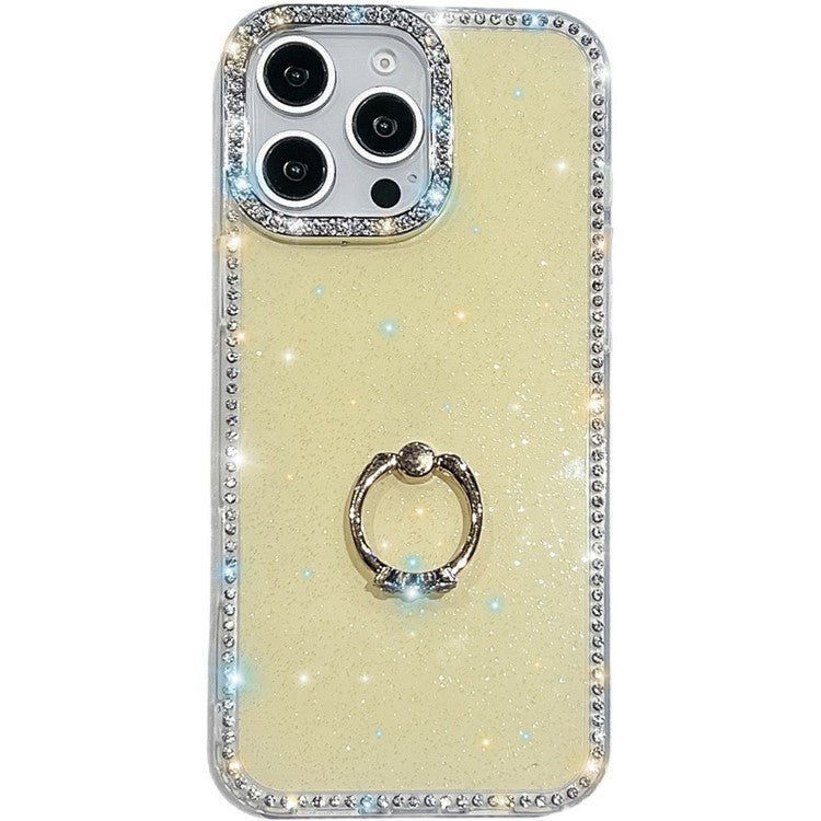 For iPhone 14 Pro Max Case with Ring Kickstand Rhinestone Edge TPU + PC IMD Phone Cover - TechGearPal